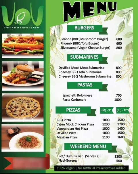 VoV Vegan Restaurant social post: Menu